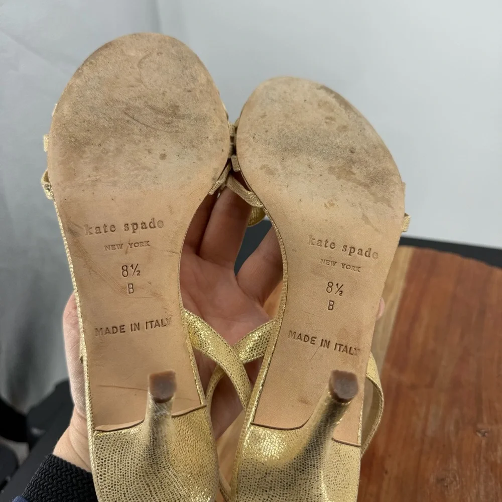 Kate Spade‎ Maribeth Slingback Gold Metallic Heels Pumps Stiletto Bow Glam 8.5